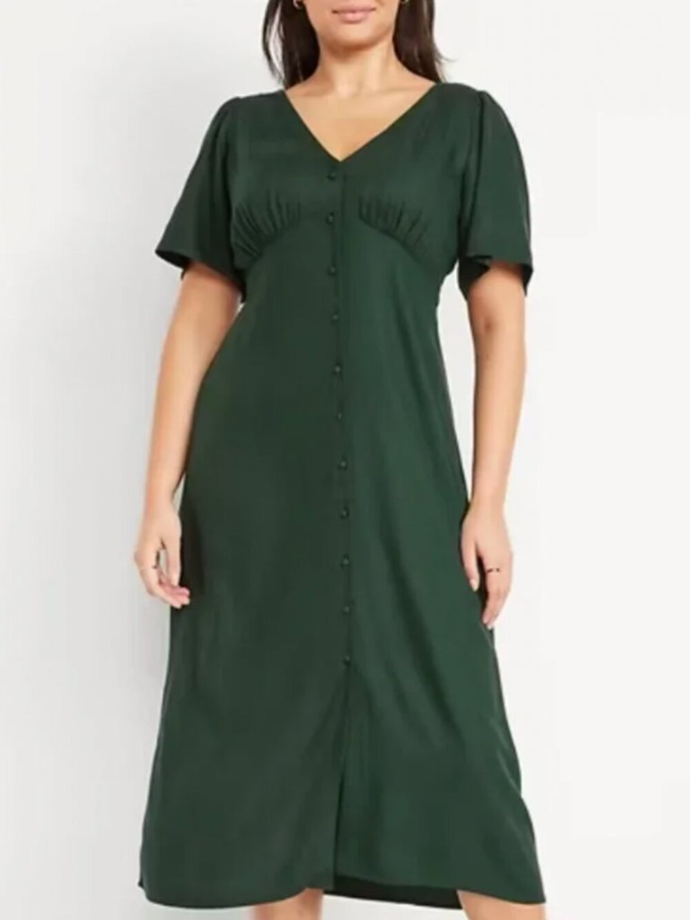 NWT Old Navy Dark Green Button-Down Crepe Midi Dress